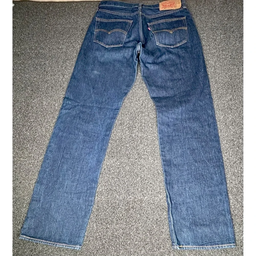 Levis 501 Denim Jeans 34x36‎ (32x32) Button Straight Dark Wash Blue Egypt Stiff